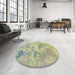 Round Abstract Khaki Green Modern Rug in a Office, abs2525