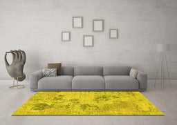 Machine Washable Abstract Yellow Modern Rug in a Living Room, wshabs2525yw