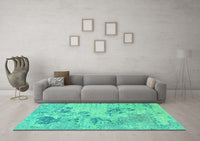 Machine Washable Abstract Turquoise Modern Rug, wshabs2525turq