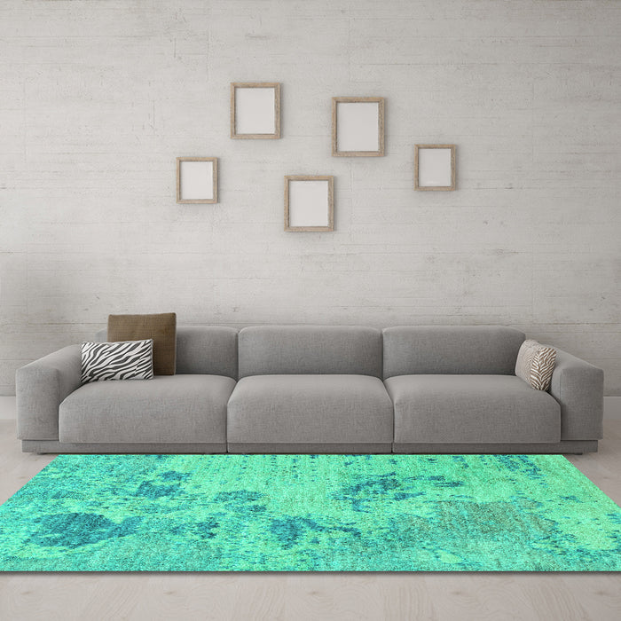 Machine Washable Abstract Turquoise Modern Area Rugs in a Living Room,, wshabs2525turq