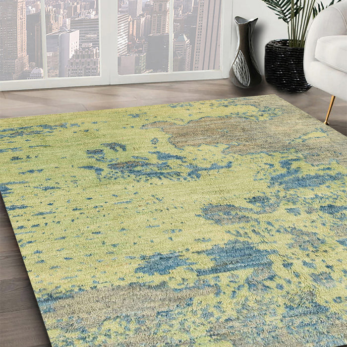 Abstract Khaki Green Modern Rug in Family Room, abs2525