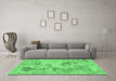 Machine Washable Abstract Emerald Green Modern Area Rugs in a Living Room,, wshabs2525emgrn