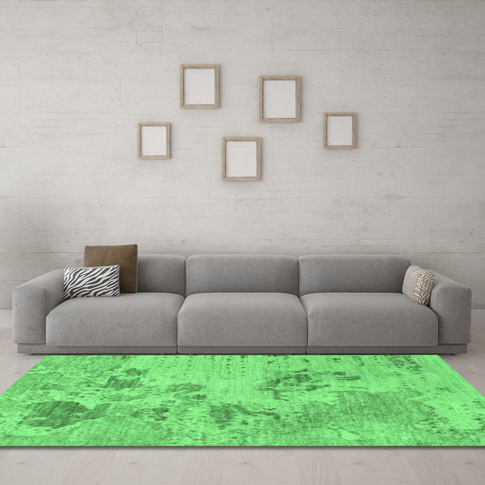 Machine Washable Abstract Emerald Green Modern Area Rugs in a Living Room,, wshabs2525emgrn