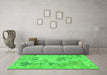 Machine Washable Abstract Green Modern Area Rugs in a Living Room,, wshabs2525grn