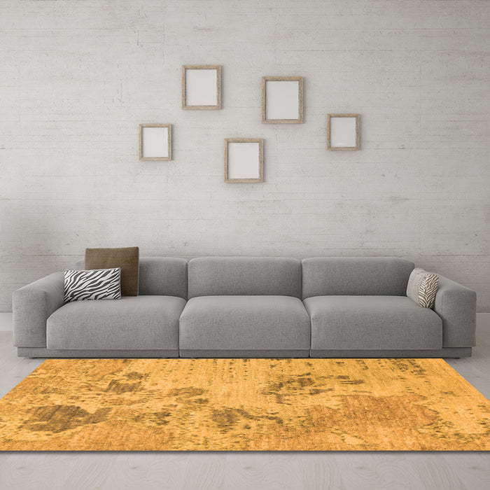 Machine Washable Abstract Orange Modern Area Rugs in a Living Room, wshabs2525org