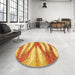 Round Abstract Orange Red Modern Rug in a Office, abs2526