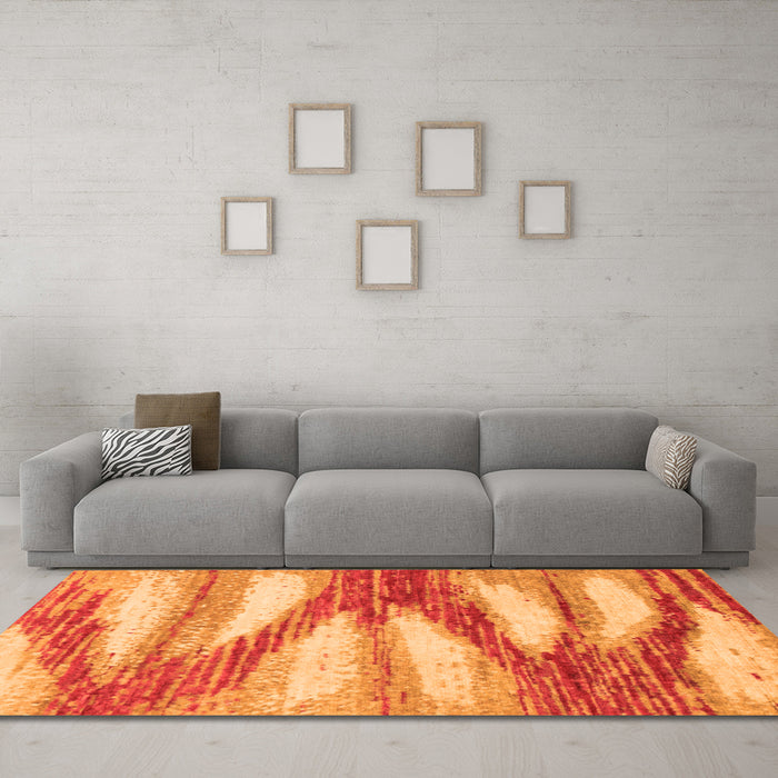 Machine Washable Abstract Orange Modern Area Rugs in a Living Room, wshabs2526org