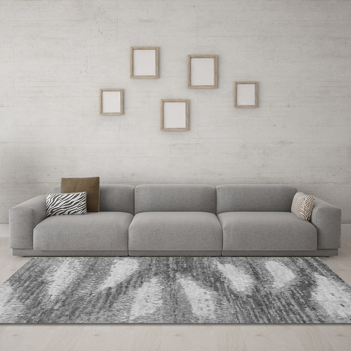 Machine Washable Abstract Gray Modern Rug in a Living Room,, wshabs2526gry