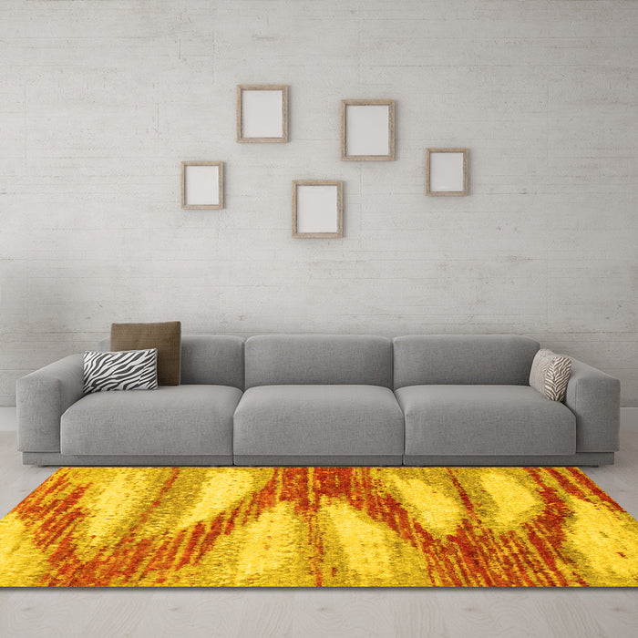 Machine Washable Abstract Yellow Modern Rug in a Living Room, wshabs2526yw