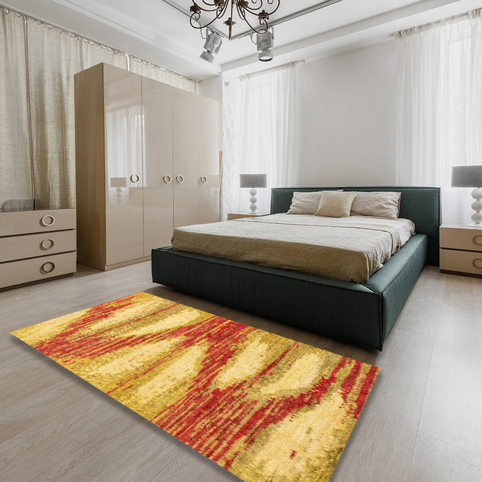 Machine Washable Abstract Orange Red Rug in a Bedroom, wshabs2526