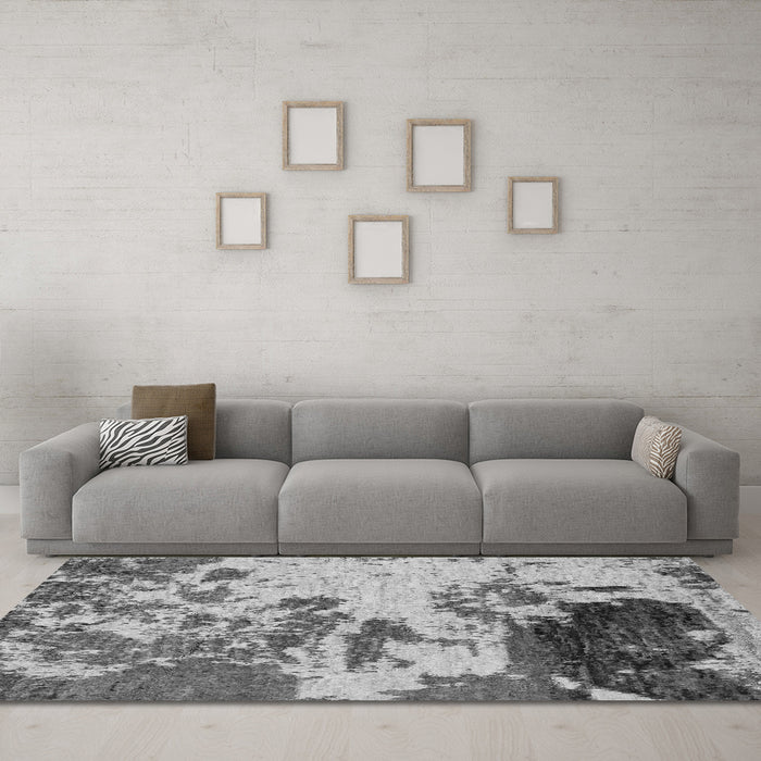 Machine Washable Abstract Gray Modern Rug in a Living Room,, wshabs2527gry