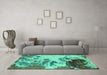 Machine Washable Abstract Turquoise Modern Area Rugs in a Living Room,, wshabs2527turq