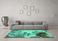 Machine Washable Abstract Turquoise Modern Rug, wshabs2527turq