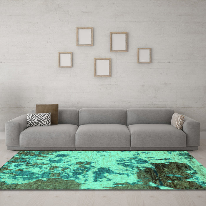 Machine Washable Abstract Turquoise Modern Area Rugs in a Living Room,, wshabs2527turq
