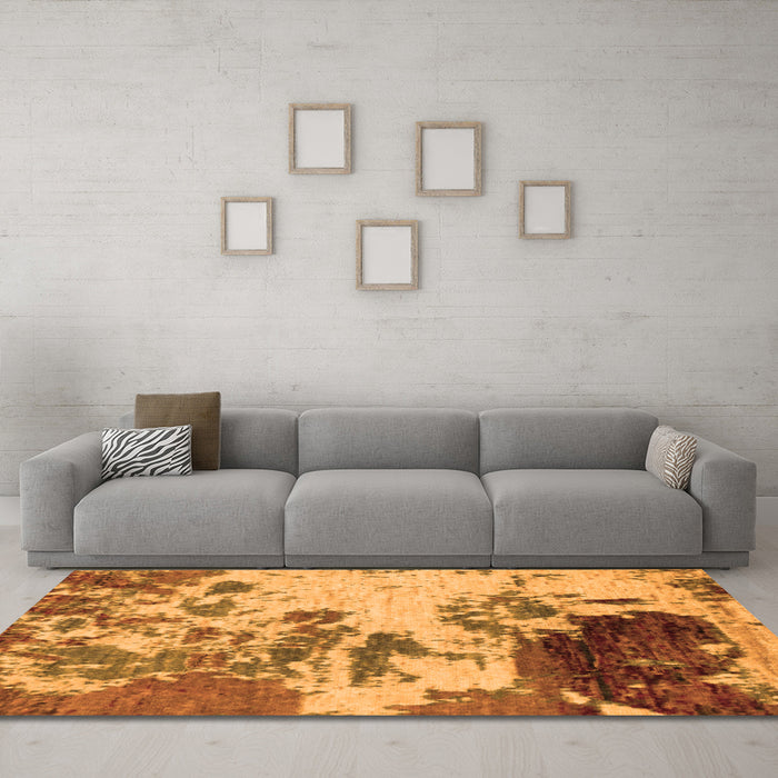 Machine Washable Abstract Orange Modern Area Rugs in a Living Room, wshabs2527org