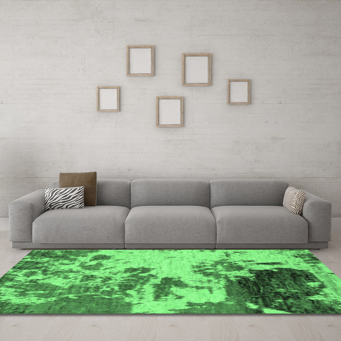 Machine Washable Abstract Emerald Green Modern Area Rugs in a Living Room,, wshabs2527emgrn