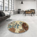 Round Machine Washable Abstract Yellow Rug in a Office, wshabs2527