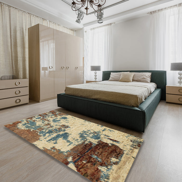 Abstract Yellow Modern Rug in a Bedroom, abs2527