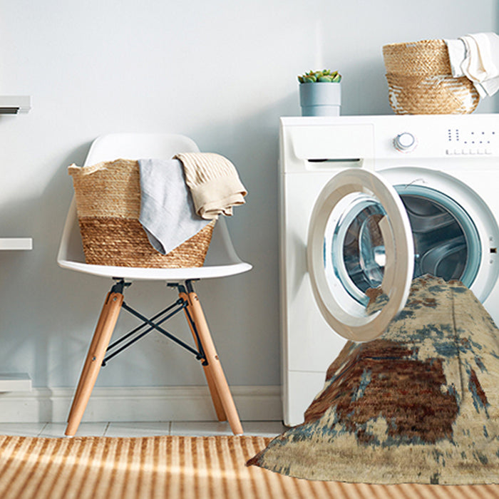 Machine Washable Abstract Yellow Rug in a Washing Machine, wshabs2527