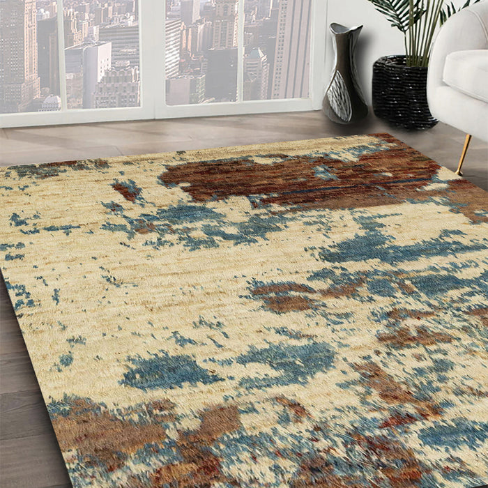 Abstract Yellow Modern Rug in Family Room, abs2527