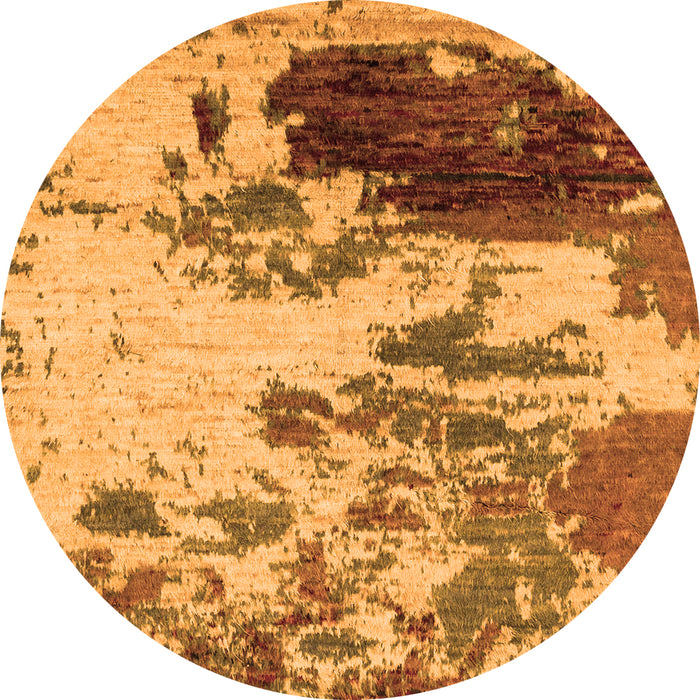 Round Machine Washable Abstract Orange Modern Area Rugs, wshabs2527org