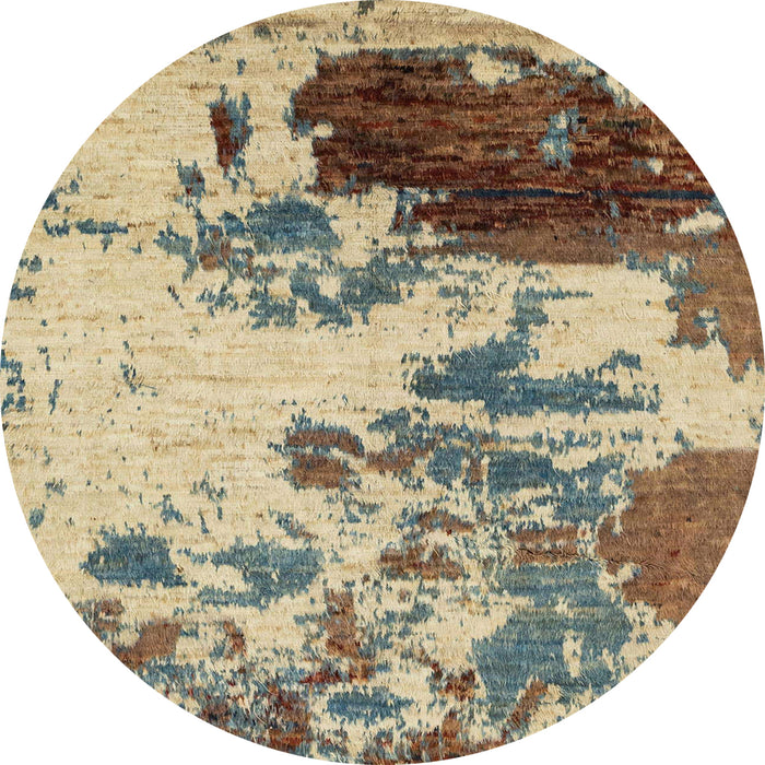 Round Machine Washable Abstract Yellow Rug, wshabs2527