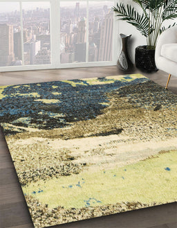 Abstract Brown Gold Modern Rug in Family Room, abs2528
