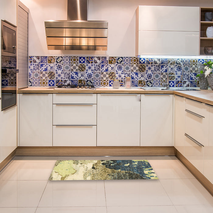 Machine Washable Abstract Brown Gold Rug in a Kitchen, wshabs2528