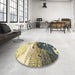 Round Abstract Brown Gold Modern Rug in a Office, abs2528