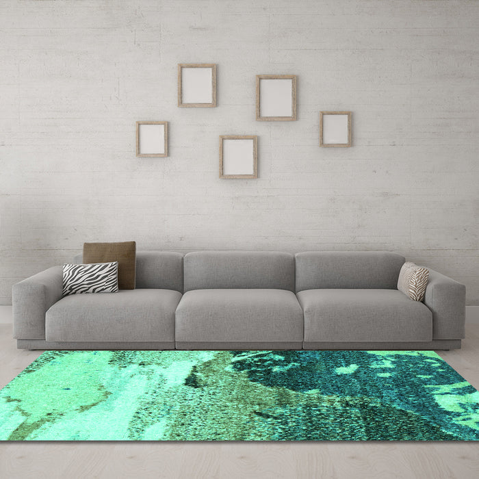 Machine Washable Abstract Turquoise Modern Area Rugs in a Living Room,, wshabs2528turq