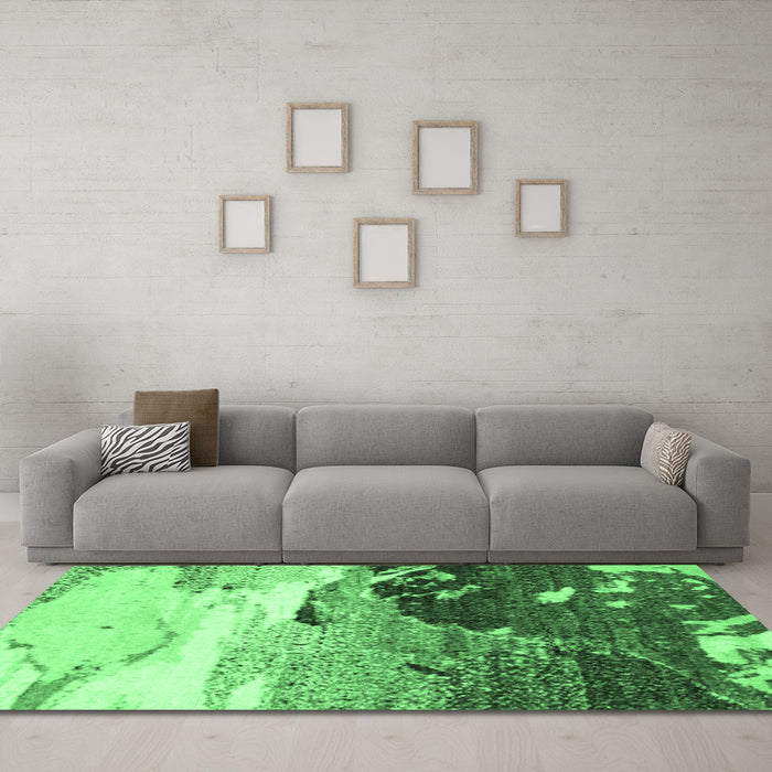 Machine Washable Abstract Emerald Green Modern Area Rugs in a Living Room,, wshabs2528emgrn