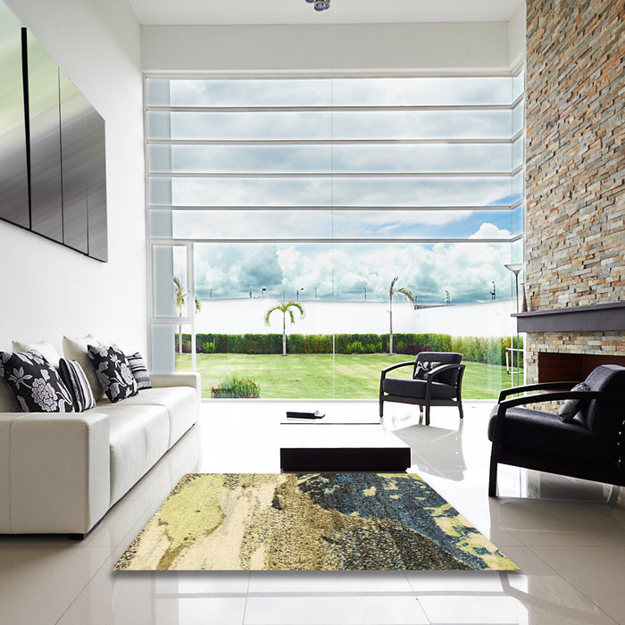 Square Abstract Brown Gold Modern Rug in a Living Room, abs2528