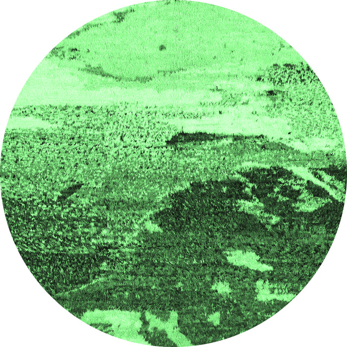 Round Machine Washable Abstract Emerald Green Modern Area Rugs, wshabs2528emgrn