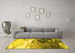 Machine Washable Abstract Yellow Modern Rug in a Living Room, wshabs2528yw