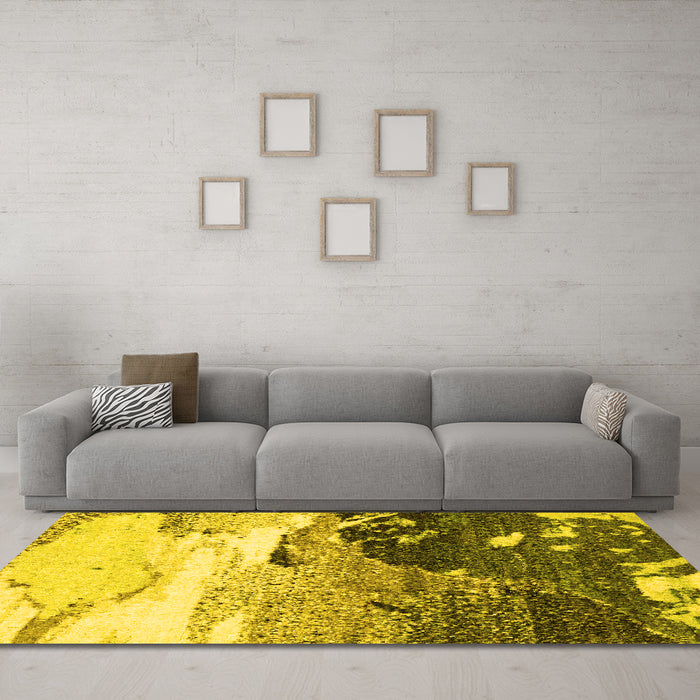 Machine Washable Abstract Yellow Modern Rug in a Living Room, wshabs2528yw