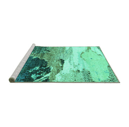 Sideview of Machine Washable Abstract Turquoise Modern Area Rugs, wshabs2528turq