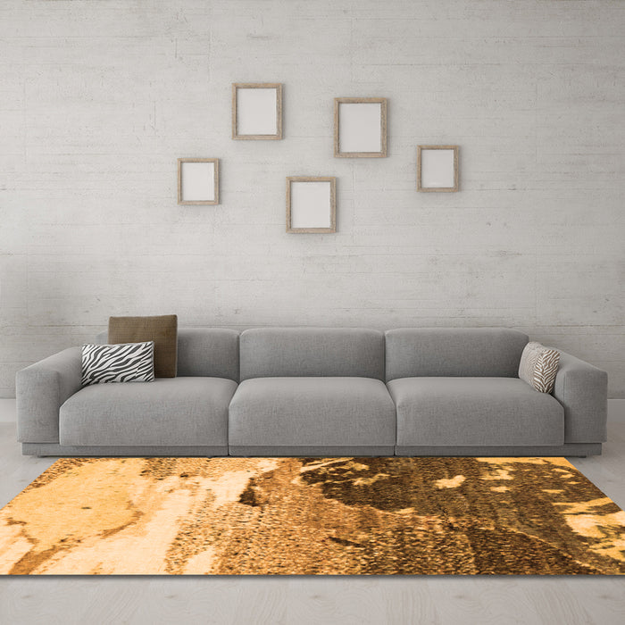 Machine Washable Abstract Orange Modern Area Rugs in a Living Room, wshabs2528org