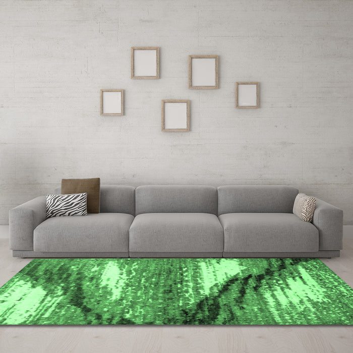 Machine Washable Abstract Emerald Green Modern Area Rugs in a Living Room,, wshabs2529emgrn