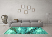 Machine Washable Abstract Turquoise Modern Rug, wshabs2529turq