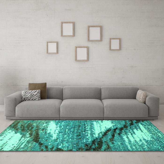 Machine Washable Abstract Turquoise Modern Area Rugs in a Living Room,, wshabs2529turq