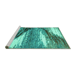 Sideview of Machine Washable Abstract Turquoise Modern Area Rugs, wshabs2529turq