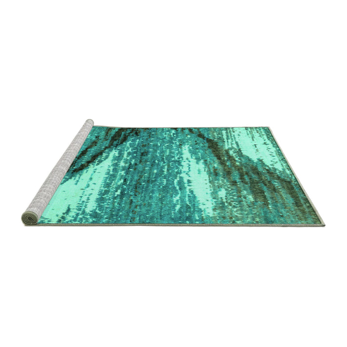 Sideview of Machine Washable Abstract Turquoise Modern Area Rugs, wshabs2529turq