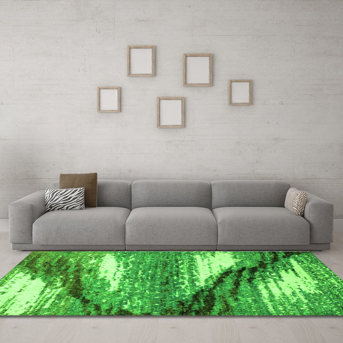 Machine Washable Abstract Green Modern Area Rugs in a Living Room,, wshabs2529grn