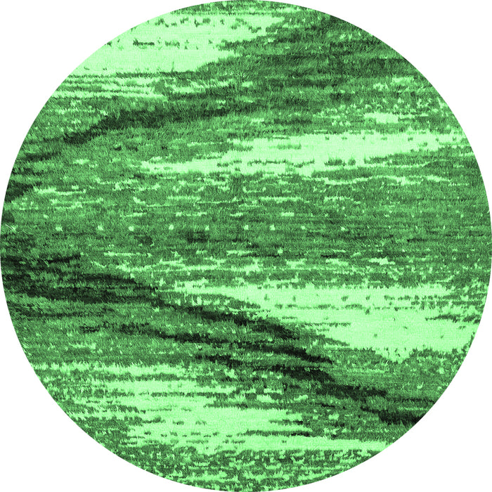 Round Machine Washable Abstract Emerald Green Modern Area Rugs, wshabs2529emgrn