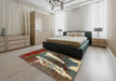 Abstract Red Brown Modern Rug in a Bedroom, abs2530