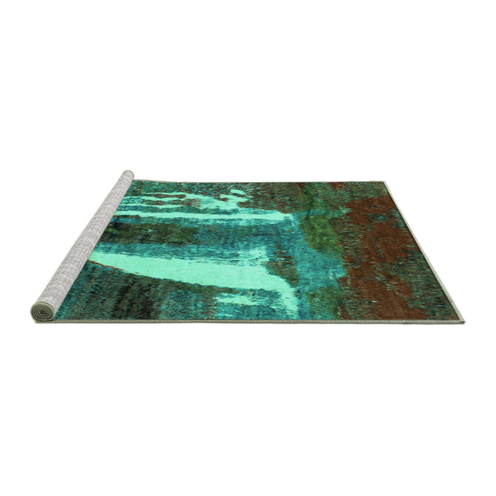 Sideview of Machine Washable Abstract Turquoise Modern Area Rugs, wshabs2530turq