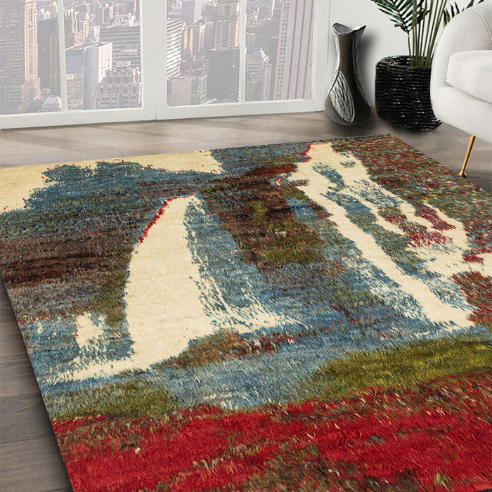 Abstract Red Brown Modern Rug in Family Room, abs2530