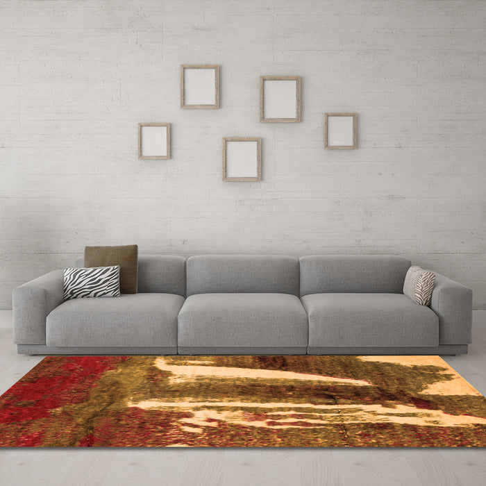 Machine Washable Abstract Orange Modern Area Rugs in a Living Room, wshabs2530org
