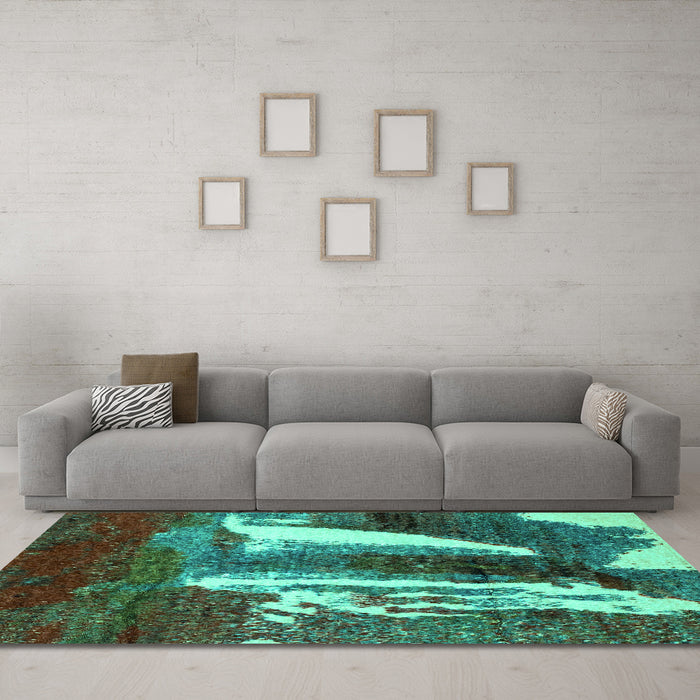 Machine Washable Abstract Turquoise Modern Area Rugs in a Living Room,, wshabs2530turq