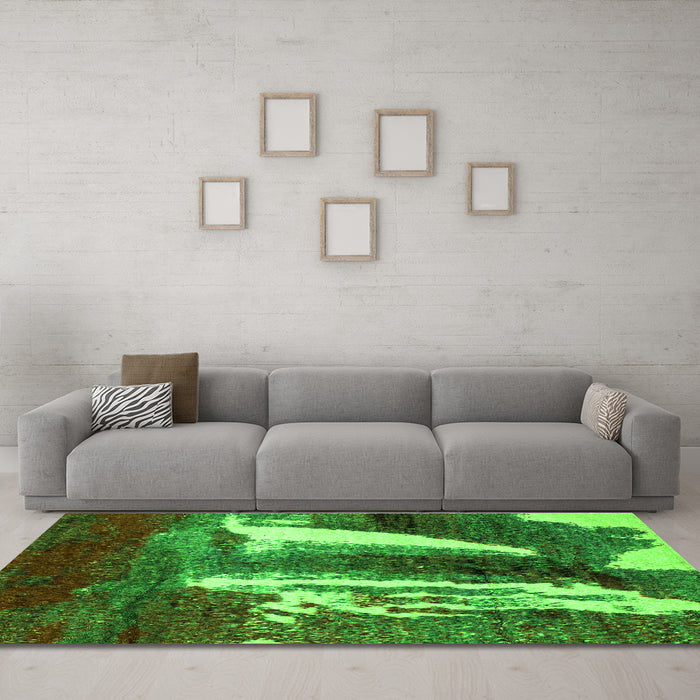 Machine Washable Abstract Green Modern Area Rugs in a Living Room,, wshabs2530grn